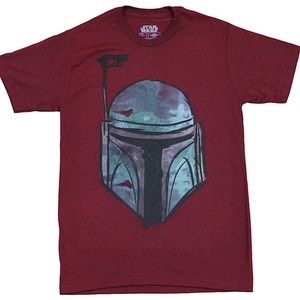 Disney Star Wars Boba Fett Helmet Bounty Hunter Red Heather Graphic Top Shirt S